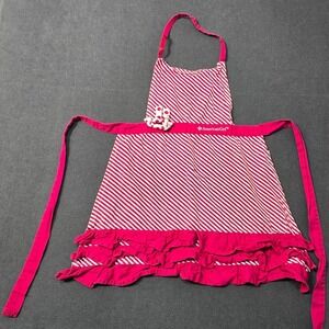 American Girl Doll Apron Red White Stripe Ruffle Waist Ties